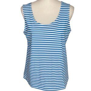NWT Chicos Striped Tank Top Size 2 US Large Scuba Blue & White Shell Stretchy